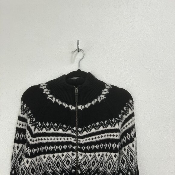 Sundance Fenn Fair Isle Sweater Zip Front Cardigan Black White Size M Cabincore - Picture 2 of 11